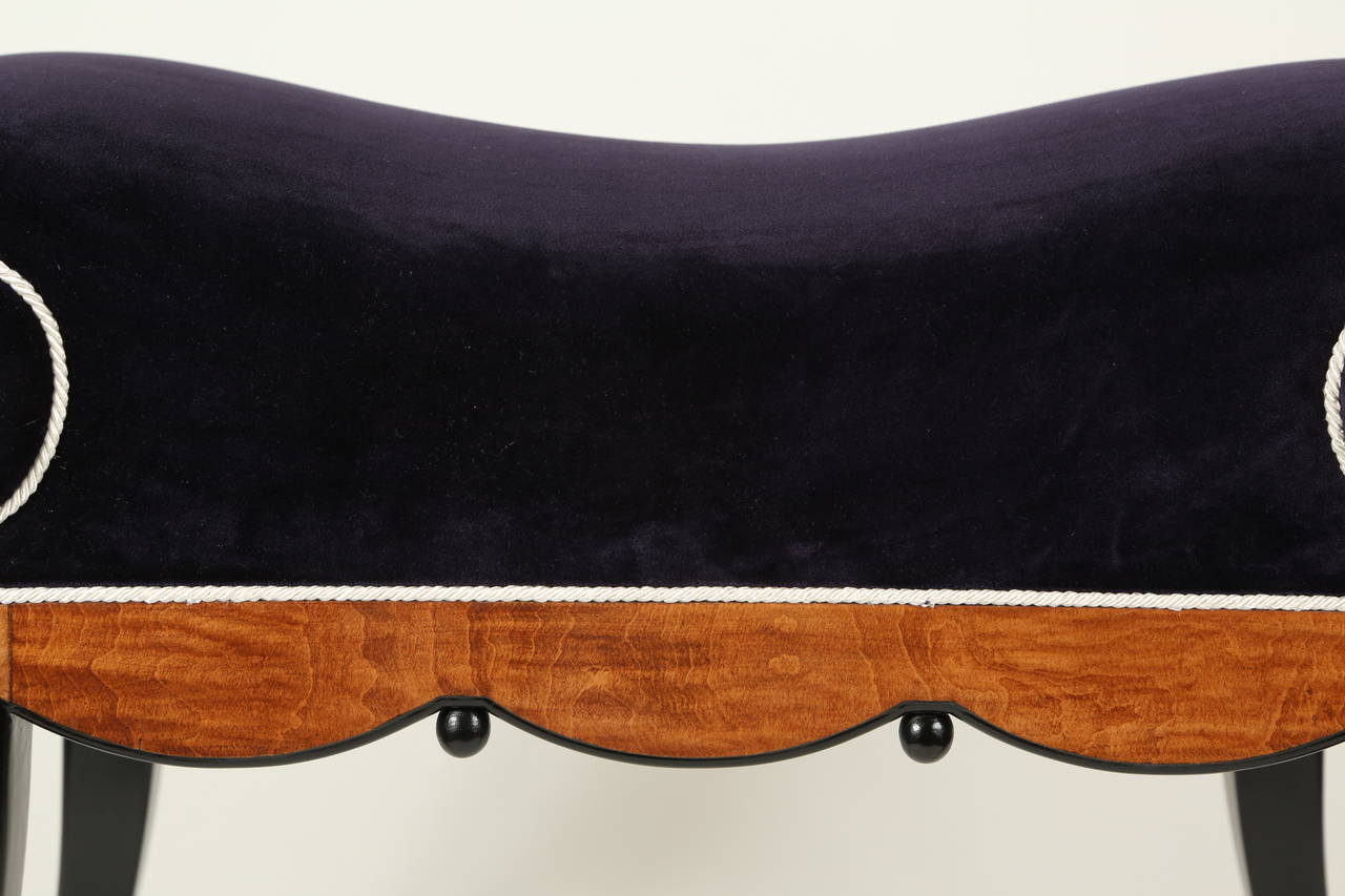 20th Century Velvet Upholstered Biedermeier Bench