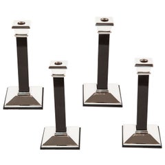 Set of Four Sterling Silver and Onyx Candlesticks by Tiffany & Co.