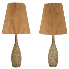 Pair of Mid Century Cork Lamps