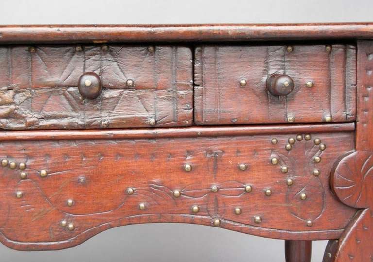 19th century all original Nahuala (animal spirit) table with four drawers. Old, worn patina throughout. These table are  Folk art pieces from the Guatemalan Highlands and no two are the same.  Front legs are rustic stylized ball and claw lions feet,