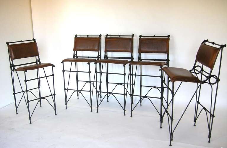 Industrial Set of Five Illana Goor Iron Bar Stools