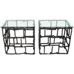 Custom Rail Road Spike Side Tables with Glass Tops 12