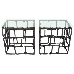 Dos Gallos Custom Rail Road Spike Side Tables with Glass Tops