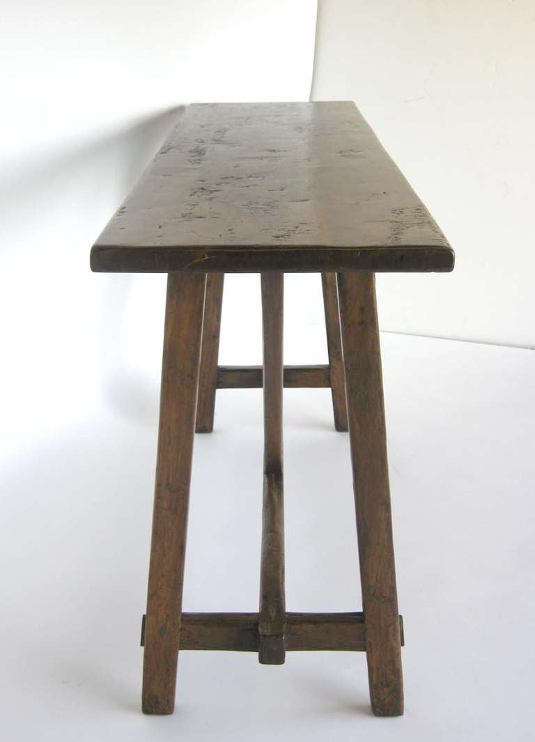Contemporary Custom Walnut / Oak Wood Console with Straight Legs by Dos Gallos Studio For Sale