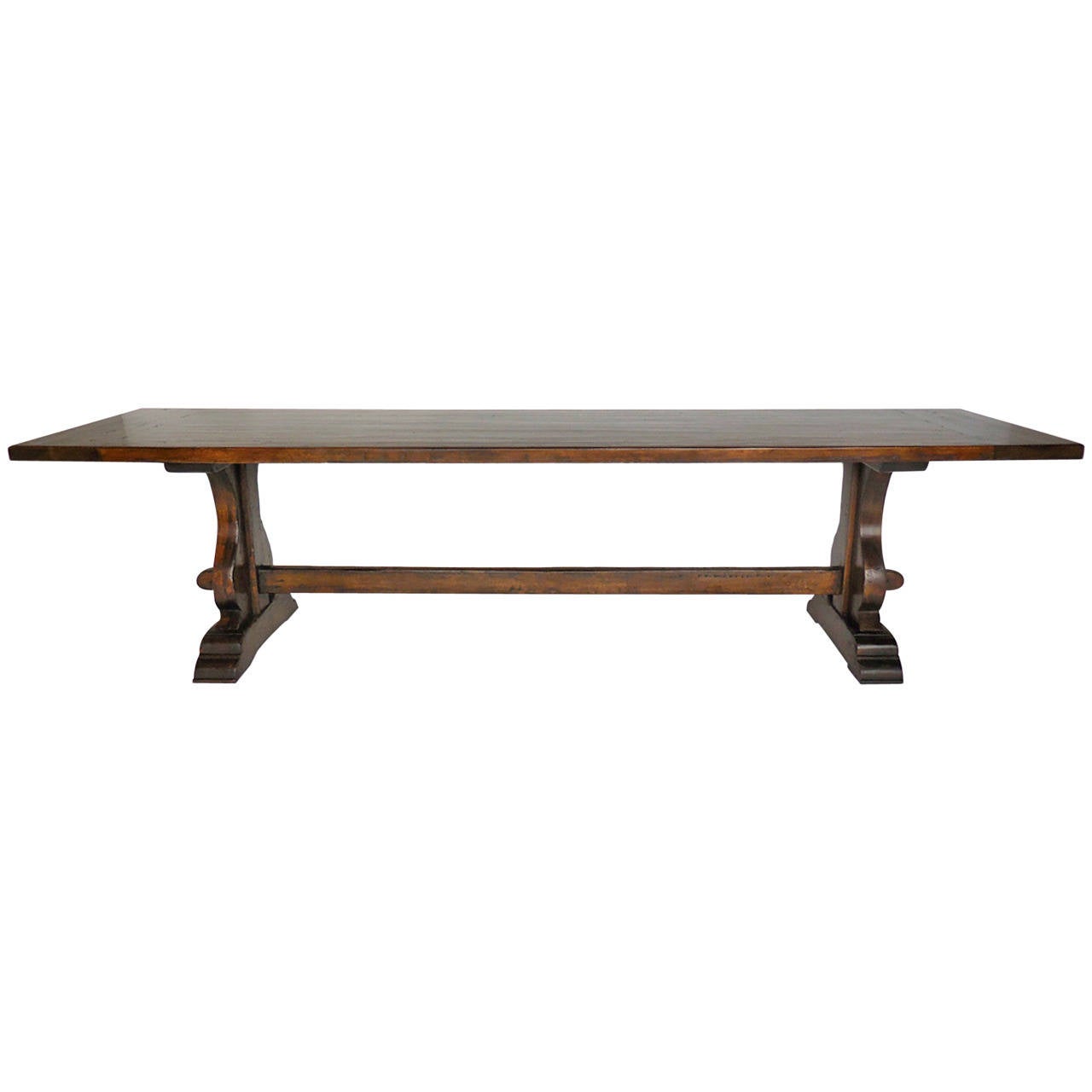 Dos Gallos Custom Walnut Wood Trestle Table For Sale at 1stdibs