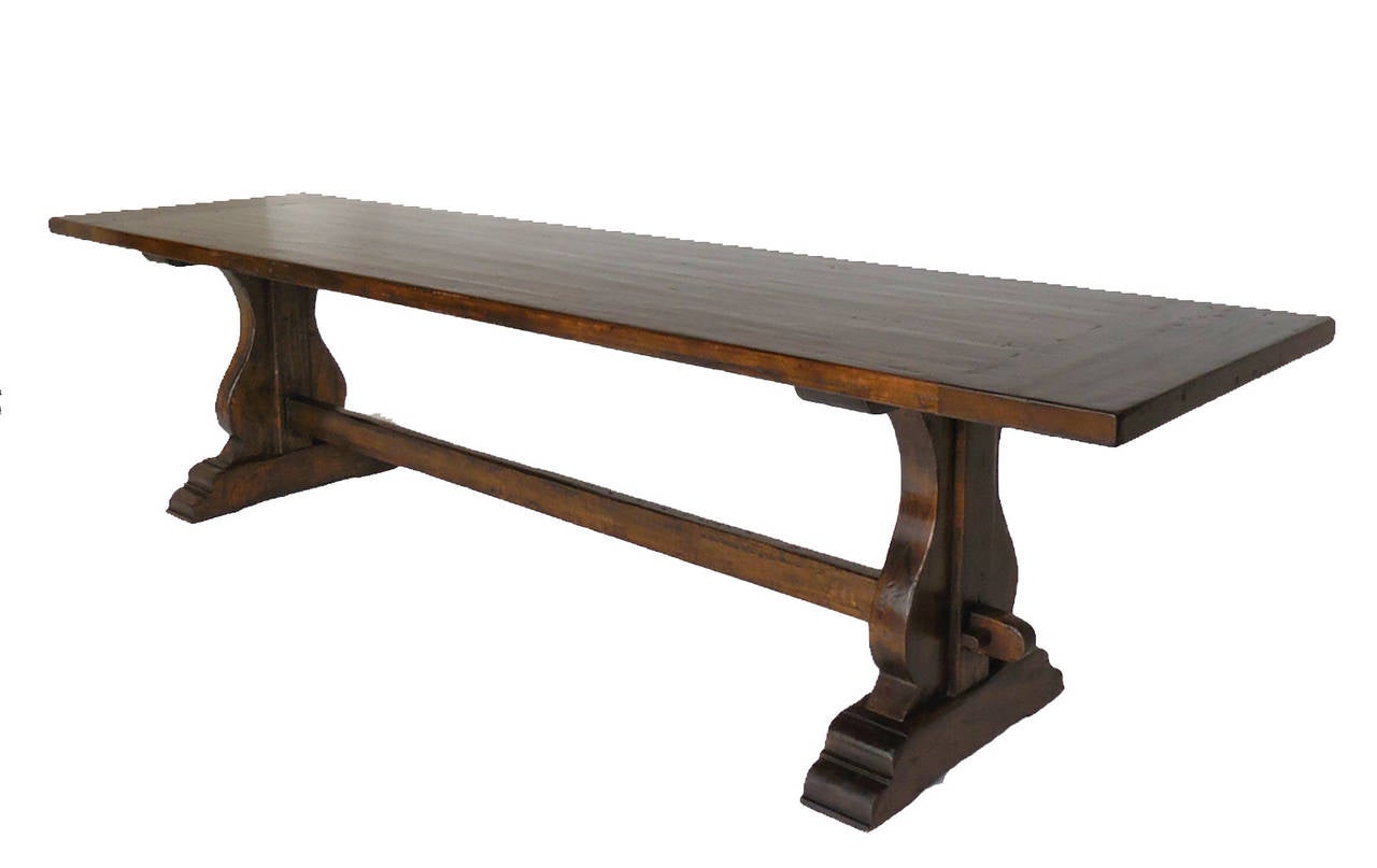 American Classical Dos Gallos Custom Walnut Wood Trestle Table For Sale