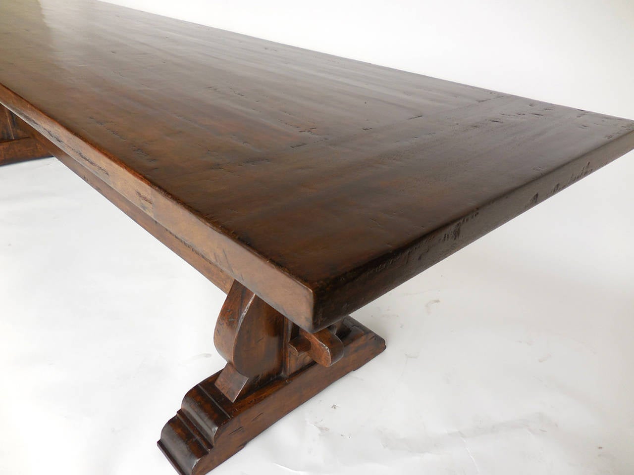 American Dos Gallos Custom Walnut Wood Trestle Table For Sale