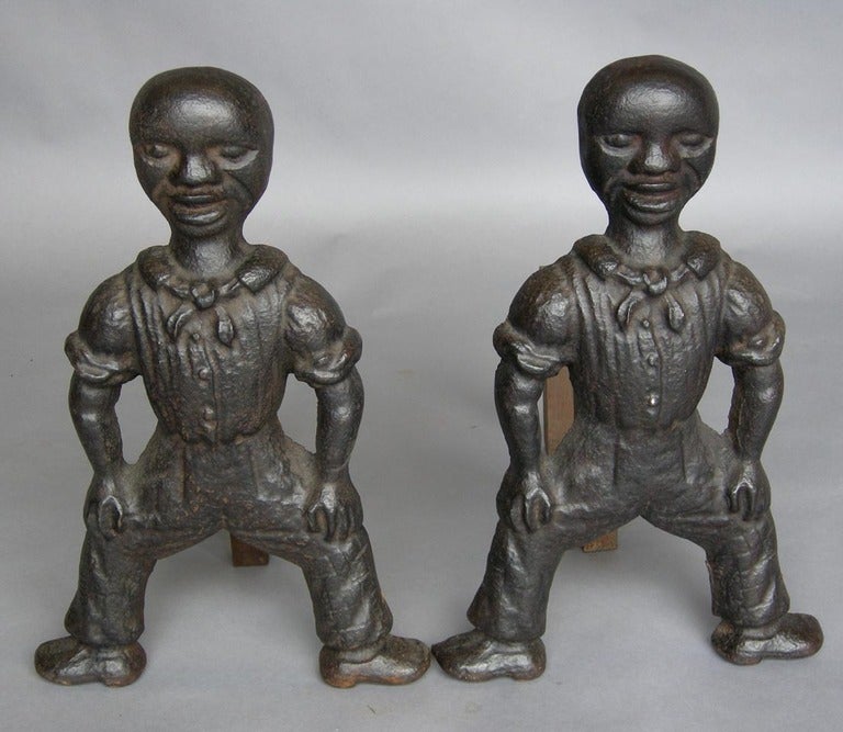 Pair of antique 19th to early 20th c Black Americana andirons depicting sailors - America

