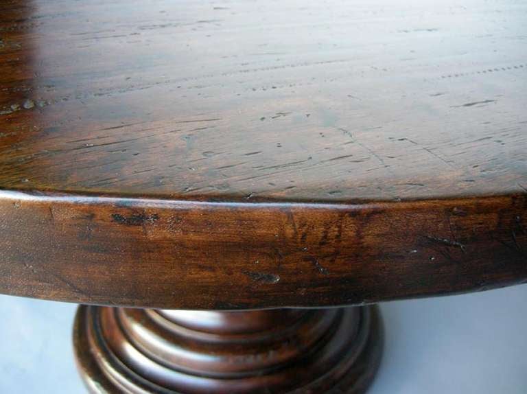 American Custom Mahogany Wood Round Beehive Pedestal Table by Dos Gallos Studio For Sale
