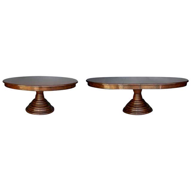 Oval Pedestal Dining Table with 2 Large Finished Extension Leaves at