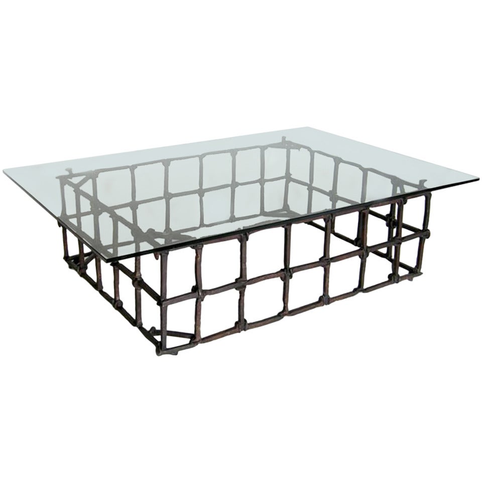 Custom Rail Road Spike Coffee Table with Glass Top by Dos Gallos Studio For Sale