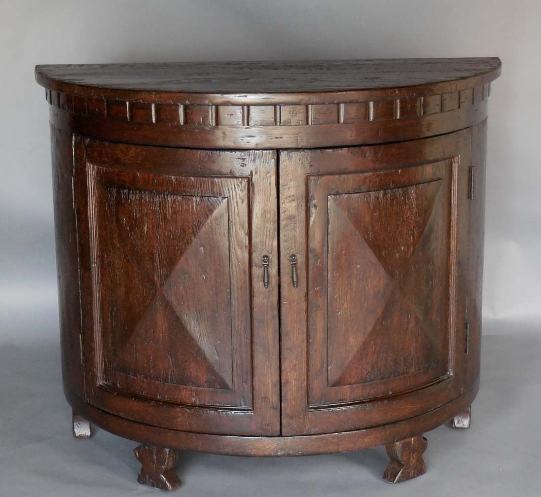 Baroque Dos Gallos Custom Oak Wood Demilune Cabinet For Sale