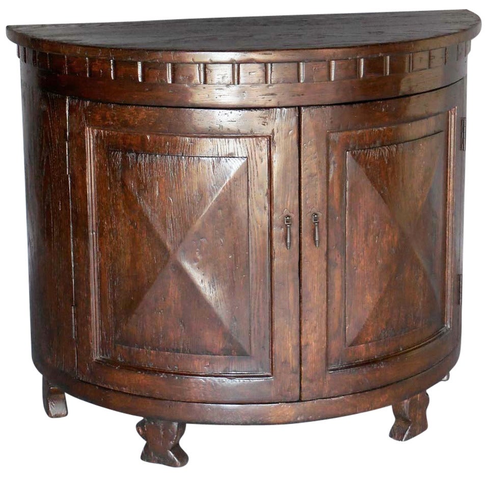 Dos Gallos Custom Oak Wood Demilune Cabinet For Sale