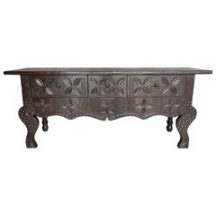 Dos Gallos Custom Hand-Carved Oak Wood Console with Primitive Animal Legs