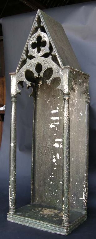 Gothic Revival 19th Century Antique Gothic Style Painted Saint Display Case