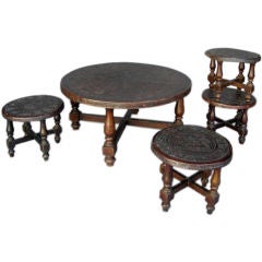 Embossed Leather Low Table and Stools