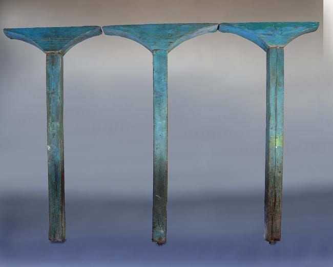 Arches are no longer available.Three 19th c. blue columns. Original paint. Columns alone are 6.5