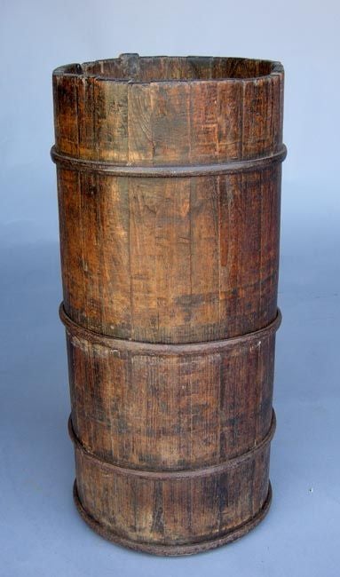 19th c. Japanese wooden barrel with iron bands