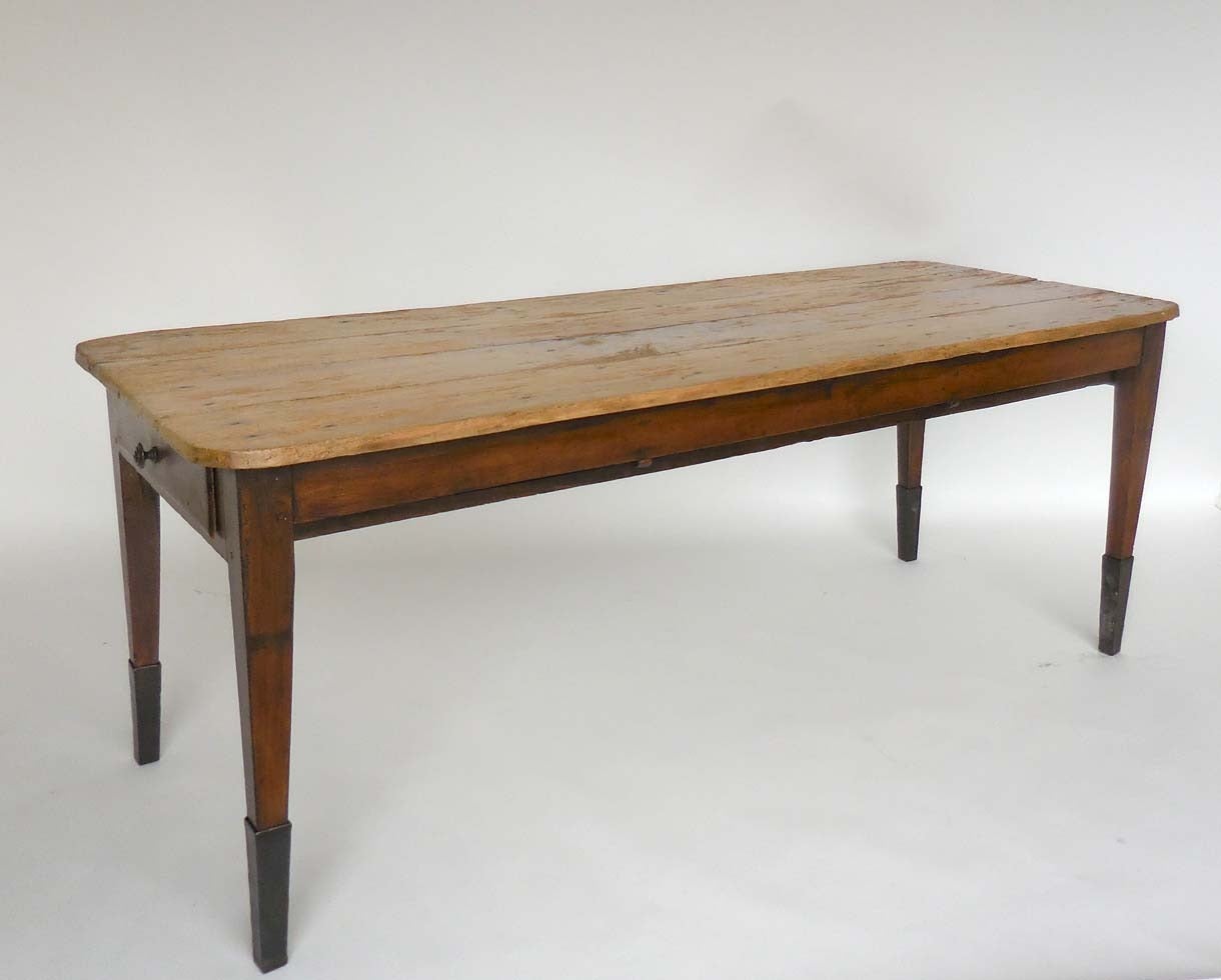 Rustic 19th Century Farm Table with Tapered Iron Leg