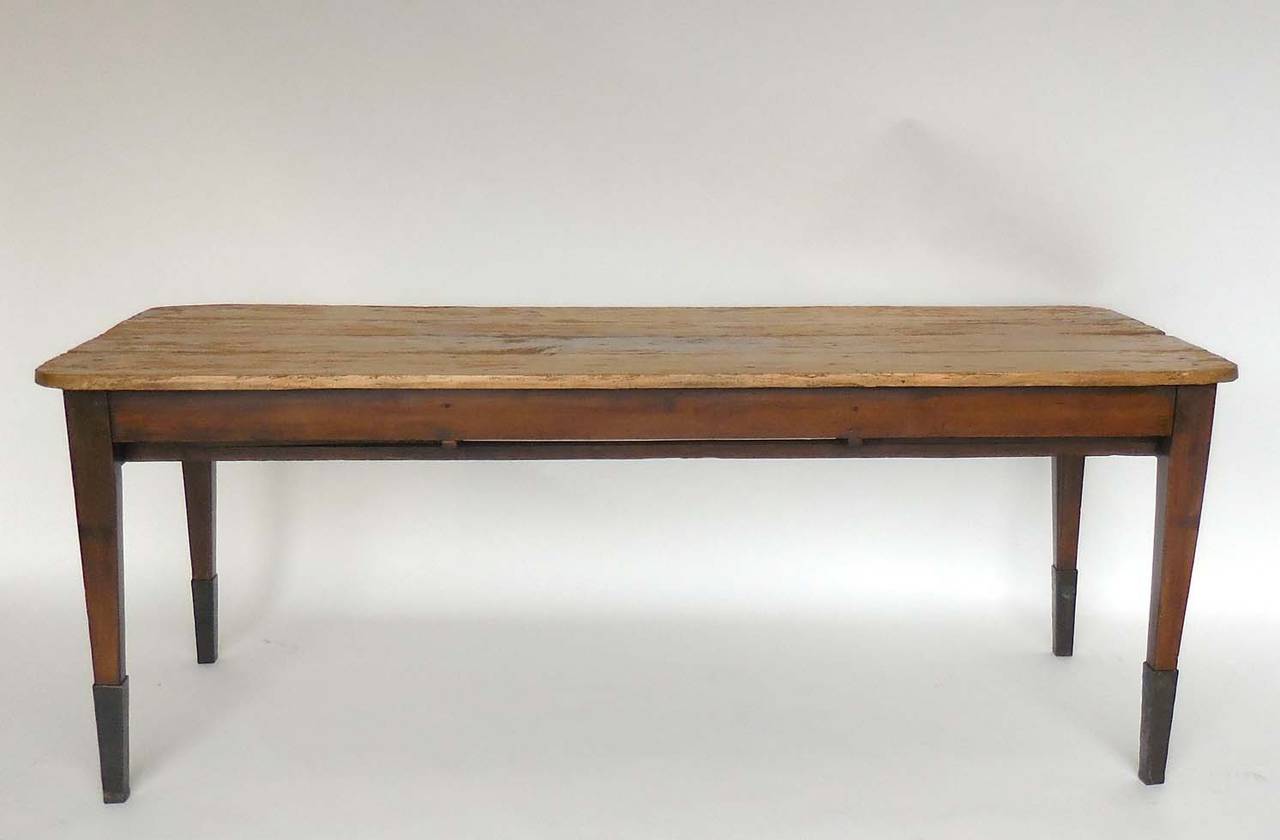 American 19th Century Farm Table with Tapered Iron Leg