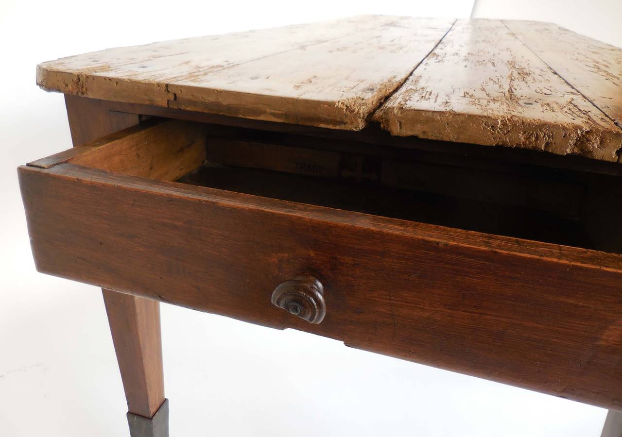 19th Century Farm Table with Tapered Iron Leg In Good Condition In Los Angeles, CA