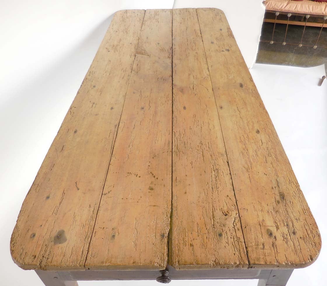 19th Century Farm Table with Tapered Iron Leg 1