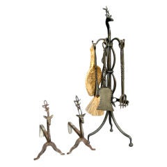 Antique Deer Andirons and Fireplace Tools
