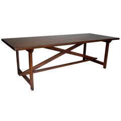 Custom Walnut Wood Tavern Style Table With X Stretcher and Straight Legs 3