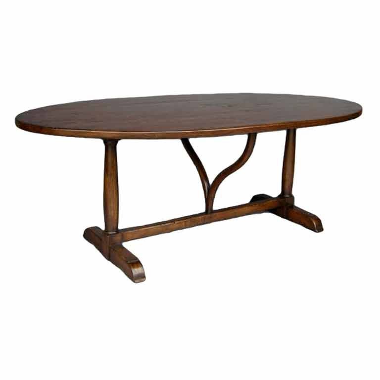 Custom Walnut Wood Oval Table with Wishbone Stretcher by Dos Gallos Studio For Sale