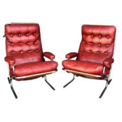 Pair of Mid Century Red Leather Chairs
