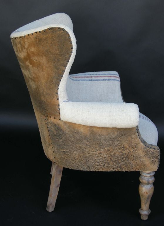 Rustic Custom Lambskin and Vintage Linen Chairs