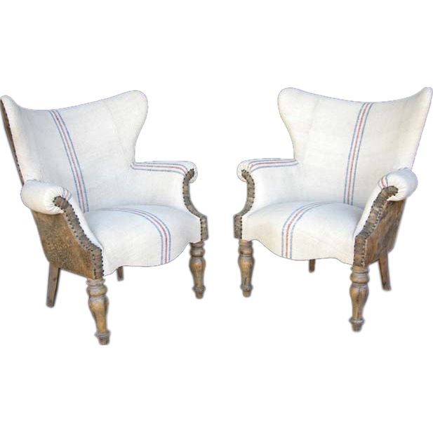 Custom Lambskin and Vintage Linen Chairs
