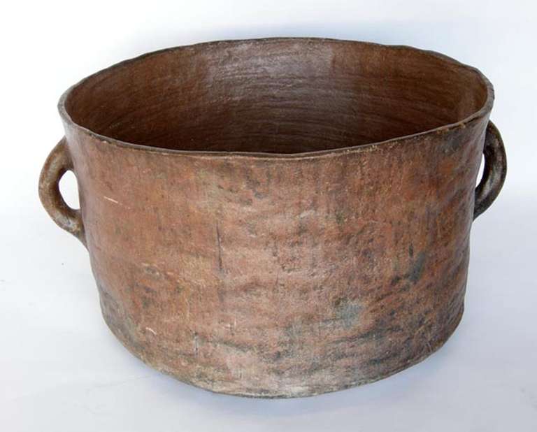 Early 19th c. primitive ceramic vessel with handles. Modern and contemporary shape. Great natural, old patina
31 w/handles 25Dx15.5H