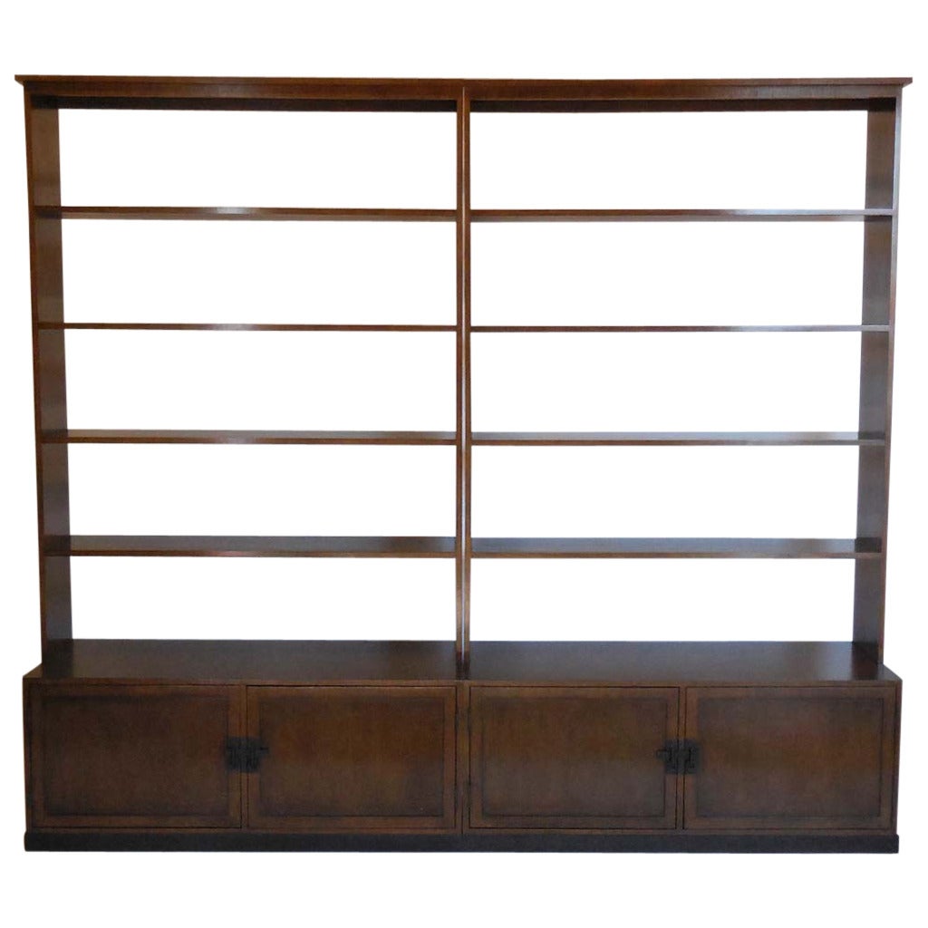 Dos Gallos Custom Walnut Wood Bookshelf With Iron Base For Sale At