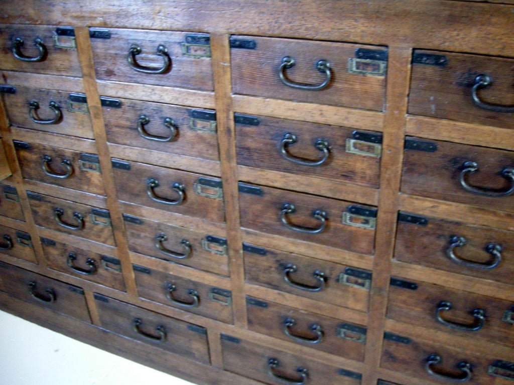 Very Large 19th Century Japanese Apothecary/Display Cabinet With Glass Doors In Good Condition In Los Angeles, CA