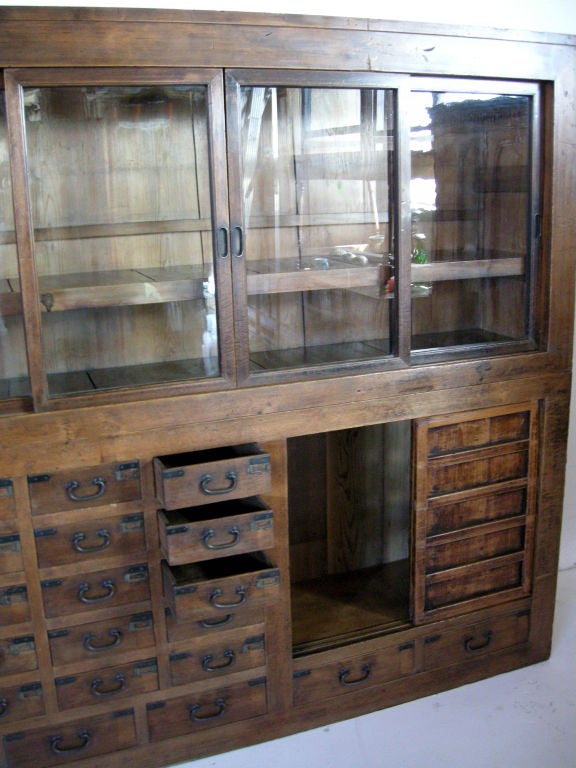 Very Large 19th Century Japanese Apothecary/Display Cabinet With Glass Doors 1