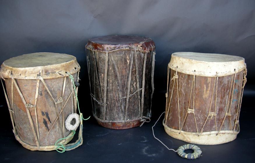 20th Century Antique Wood and Leather Ceremonial Drum
