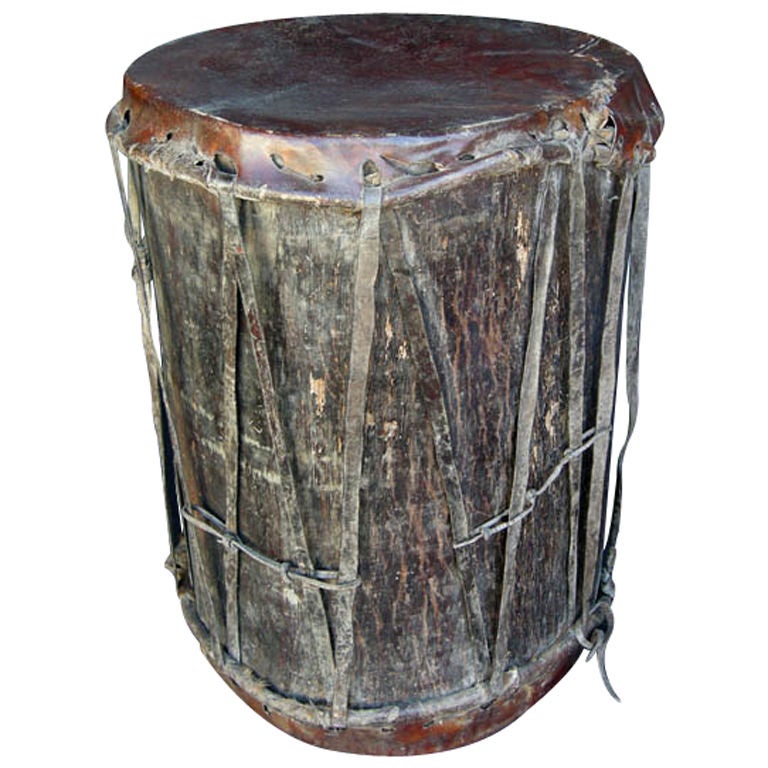 Antique Wood and Leather Ceremonial Drum