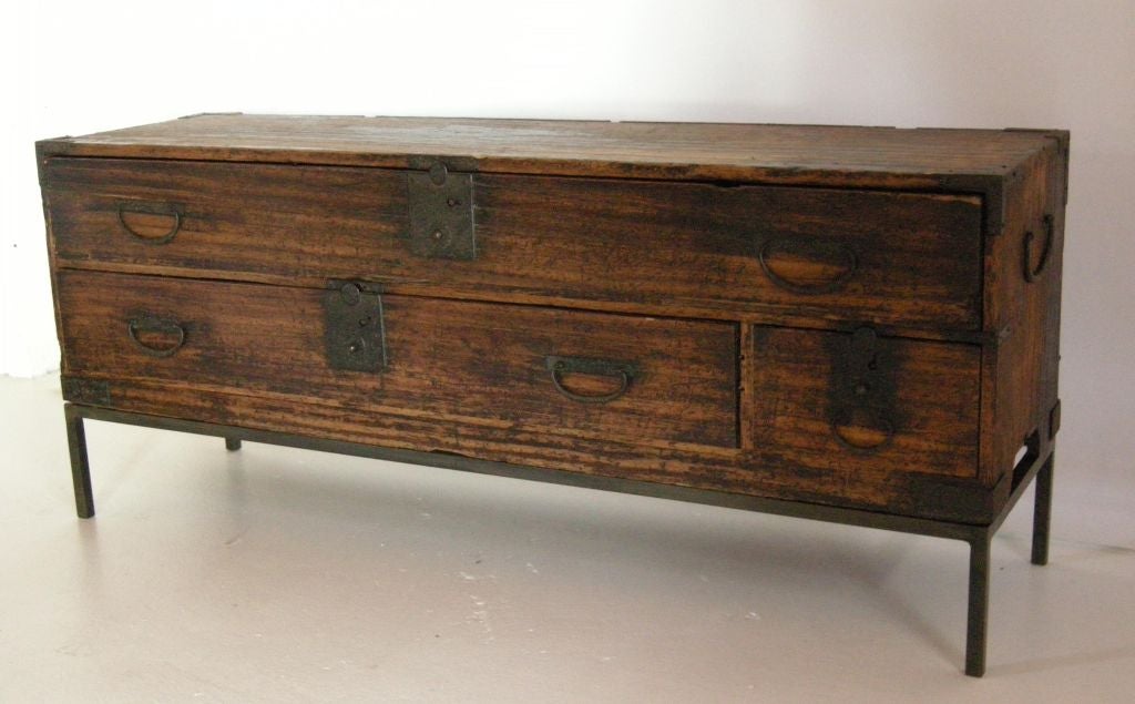 Edo Antique 19th Century Japanese Sword Chest With Two Drawers