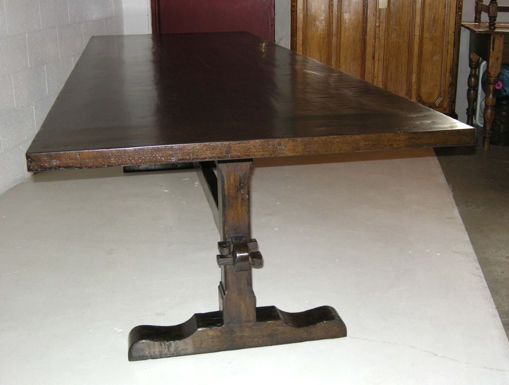 American Custom Walnut Classic Trestle Table with Low Profile Trestle Bases by Dos Gallos For Sale