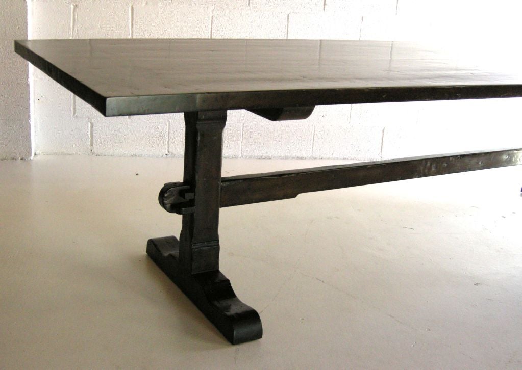 Custom Walnut Classic Trestle Table with Low Profile Trestle Bases by Dos Gallos For Sale 3