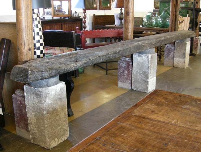 Very Long Wood and Stone Console