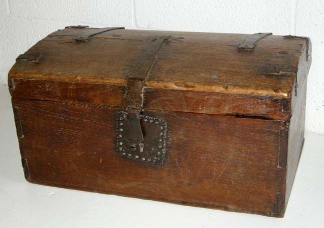 19th c. petite cedro wood chest with dome top. All original hardware. Beautiful  patina
