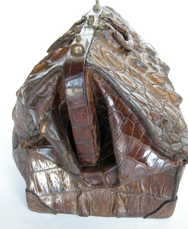 Antique Cuban Crocodile Doctor's Bag 1