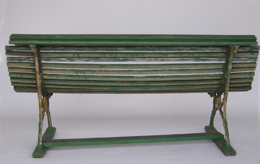 19th Century Swedish Green Slatted Garden Bench In Good Condition In Los Angeles, CA