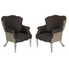 Custom Grey Linen and Burlap Club Chair
