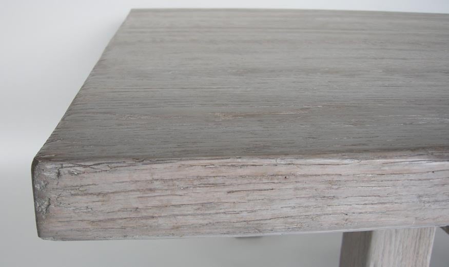 Custom Large Square Oak Table with White Ceruse Finish by Dos Gallos Studio For Sale 3