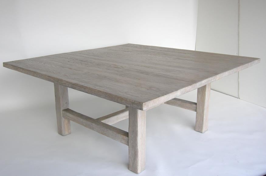 Modern Custom Large Square Oak Table with White Ceruse Finish by Dos Gallos Studio For Sale