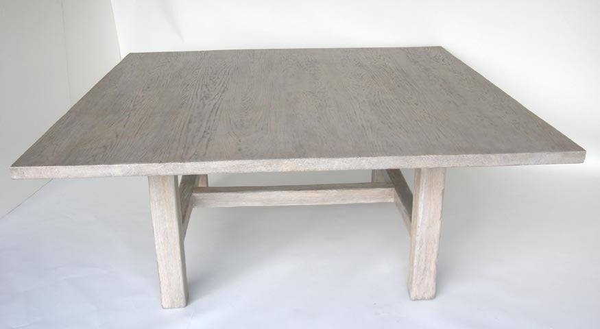 American Custom Large Square Oak Table with White Ceruse Finish by Dos Gallos Studio For Sale