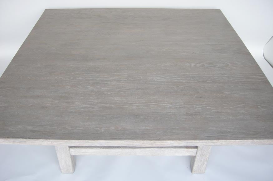 Custom Large Square Oak Table with White Ceruse Finish by Dos Gallos Studio For Sale 1